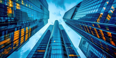 A group of tall buildings in a cityの素材