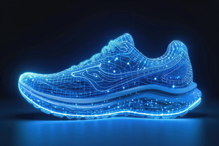 A pair of running shoes with a glowing soleの素材