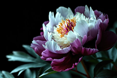 A close up of a flower on a black backgroundの素材