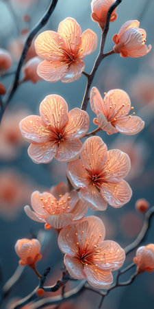 A close up of a bunch of flowers on a treeの素材