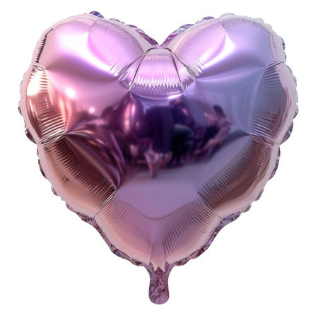 A heart shaped foil balloon is shown on a white backgroundの素材