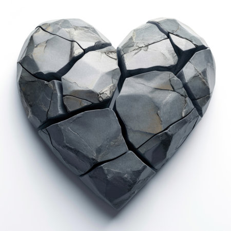 A broken heart is shown on a white surfaceの素材