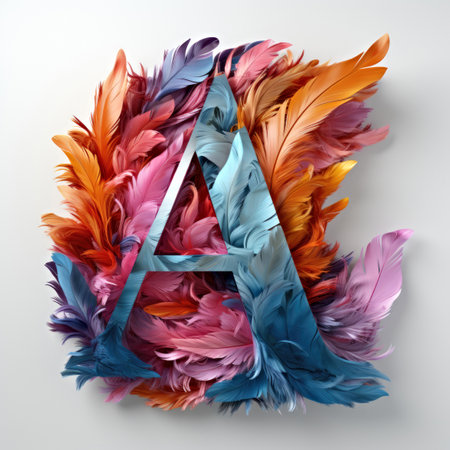 The letter a is made out of colorful feathersの素材