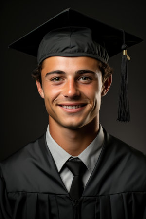 A man wearing a graduation cap and gownの素材