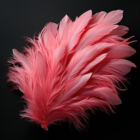 A close up of a pink feather on a black backgroundの素材