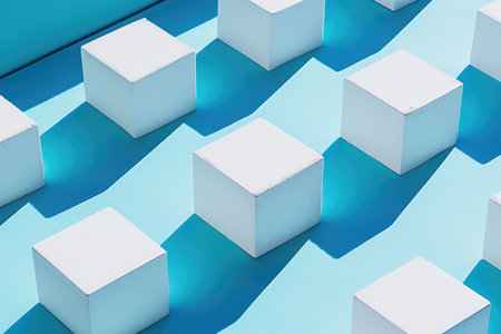 A group of white cubes sitting on top of a blue surfaceの素材