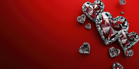 A heart made of diamonds on a red backgroundの素材