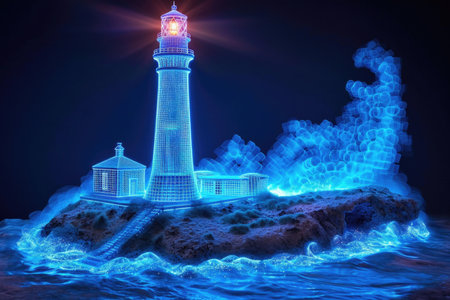 A light house on a rock in the middle of the oceanの素材