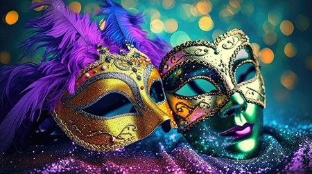 A couple of masks sitting next to each other, Mardi Gras masksの素材