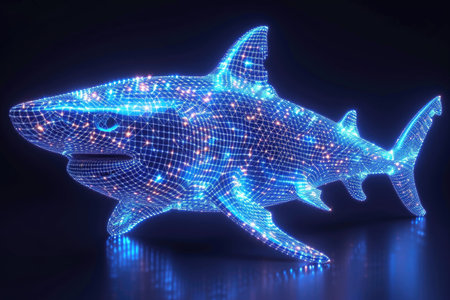 A large shark made out of blue lightsの素材