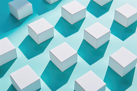 A group of white cubes on a blue surfaceの素材