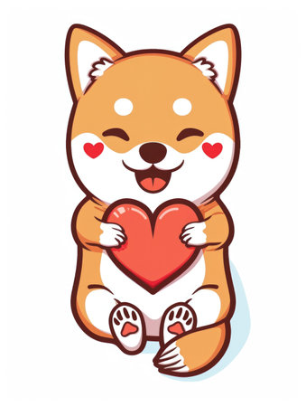 A cartoon dog holding a heart in its pawsの素材