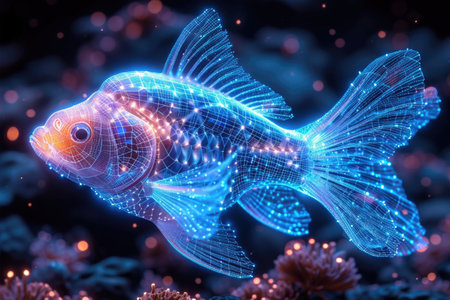 A blue fish with glowing lines on it"s bodyの素材