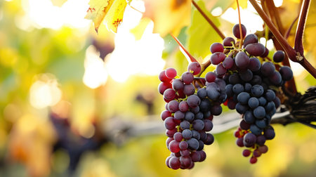 A bunch of grapes hanging from a vineの素材