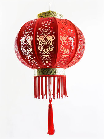 A red paper lantern hanging from a stringの素材