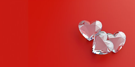 Two crystal hearts on a red backgroundの素材