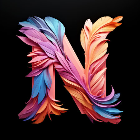 The letter n is made up of colored feathersの素材