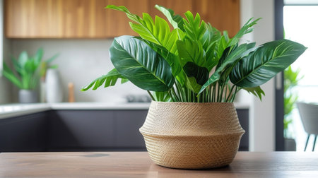 A potted plant sitting on top of a wooden tableの素材
