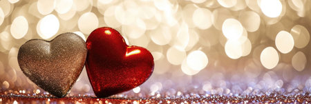 A couple of hearts sitting next to each other, St Valentines day greeting card with copy-space.の素材