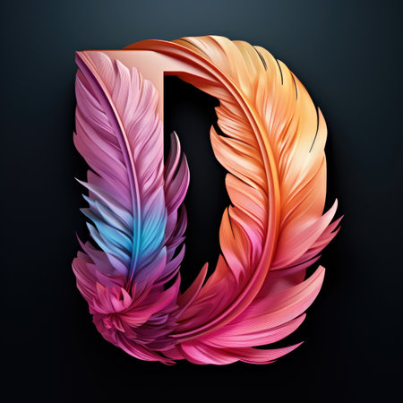 The letter d is made up of colorful feathersの素材