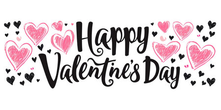 A valentines day card with hearts and the words happy valentines dayの素材