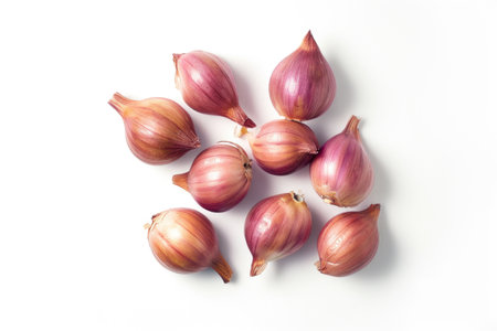 A group of onions on a white surfaceの素材