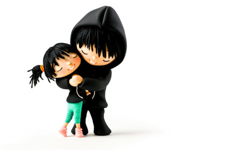A figurine of a couple hugging each other, St Valentines day greeting card with copy-space.の素材