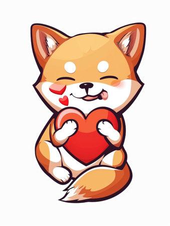 A cartoon cat holding a heart in its pawsの素材