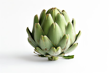 An artichoke is shown on a white surfaceの素材