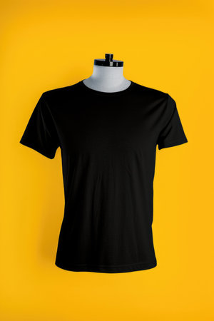 A black t-shirt on a mannequin on a yellow backgroundの素材