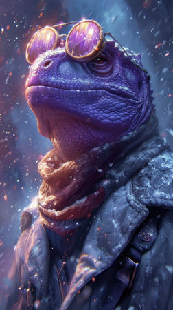 A purple frog wearing sunglasses and a scarfの素材