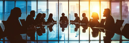 A group of business people sitting around a conference tableの素材