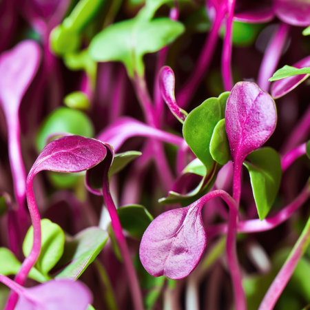A close up of a bunch of purple sproutsの素材