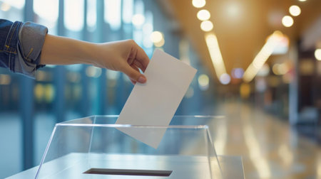 A person putting a piece of paper in a voting boxの素材