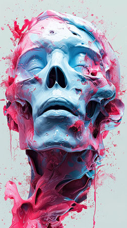 The best music ever echoes through a graphic rock-inspired realm. In modern linography, light pink and light blue hues meld. An enigmatic figure emerges in the cryptic psychedelia of apocalypse art.の素材