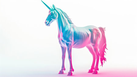 A pink and blue unicorn standing in front of a white backgroundの素材