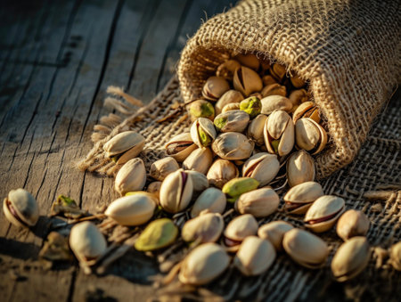 A bunch of pistachios sitting on top of a marble counterの素材