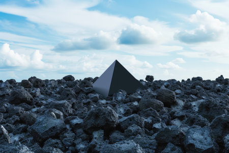 A pyramid in the middle of a pile of rocksの素材