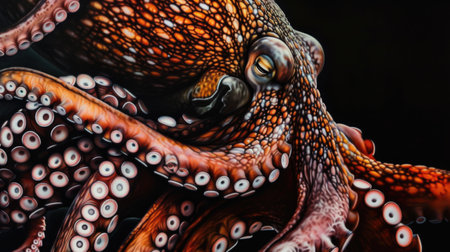 A close up of an octopuss head and tentaclesの素材