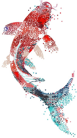A fish made up of dots on a white backgroundの素材