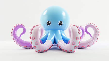 An octopus toy sitting on top of a white surface, funny cute inflatable toy on white background.の素材
