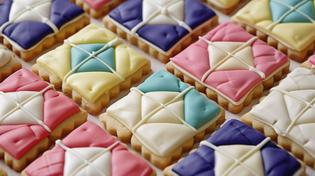 Close-up on trendy quilted cookies, appalachian inspired cookies, patchwork imitation decorの素材