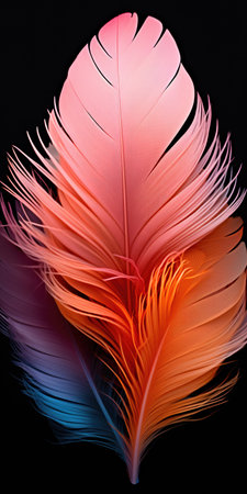 A close up of a feather on a black backgroundの素材