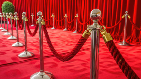 A red carpet with a red rope and a red curtainの素材