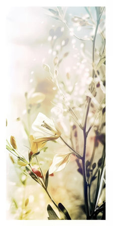 A close up of a flower with a blurry background, barely there florals on white background.の素材