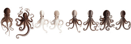 A group of octopuses are lined up in a rowの素材