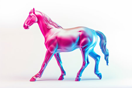 On a white surface, a poised horse in delightful shades of pink and blue.の素材