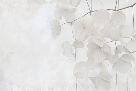 A bunch of white flowers hanging from a tree, barely there florals on white background., white lunaria flowersの素材