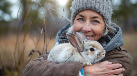 Woman Holding Rabbit in Her Armsの素材