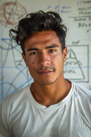 A man in a white shirt standing in front of a whiteboard, Math college graduateの素材